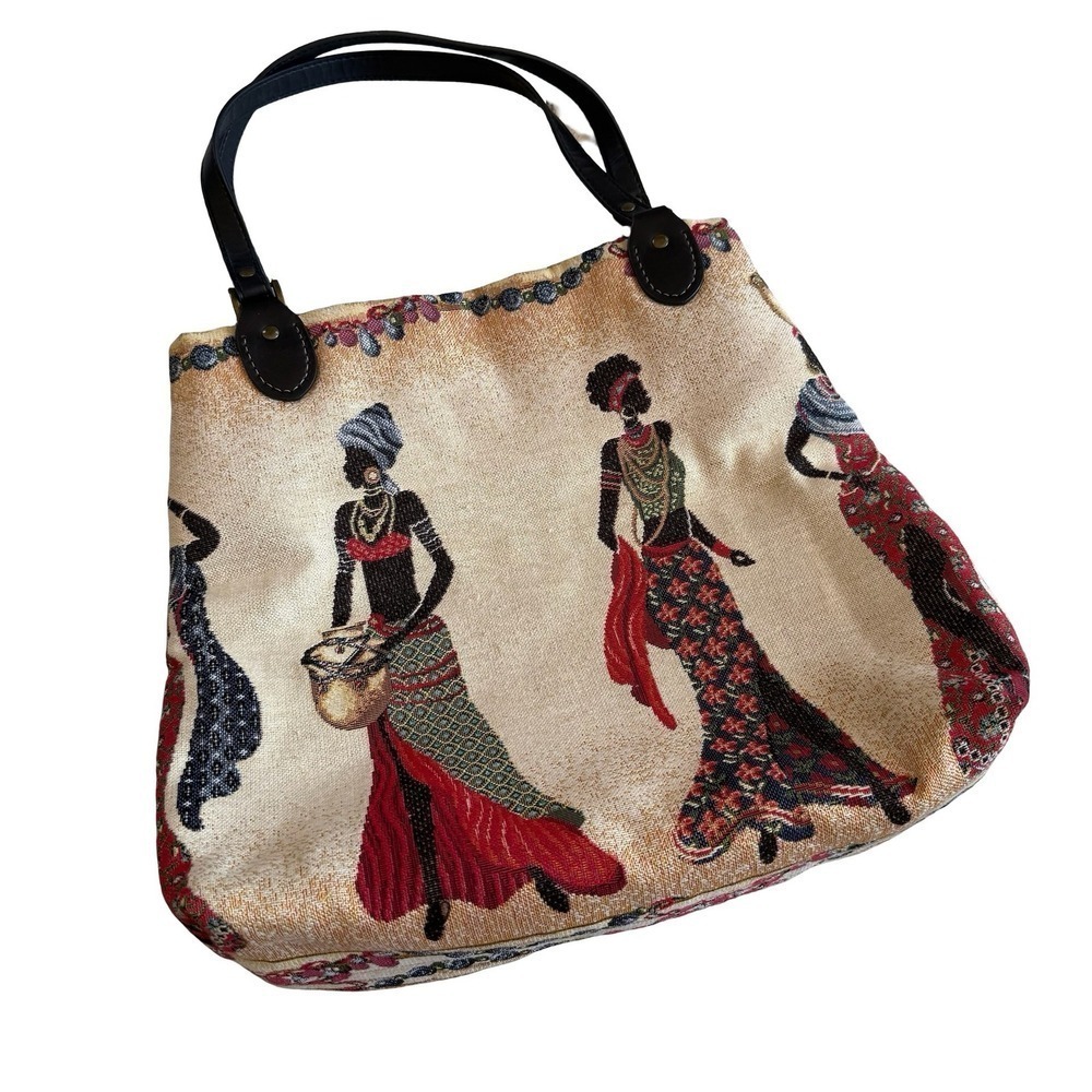 African Tapestry Woven Tote Purse Bag Button Closure Women - Picture 6 of 7
